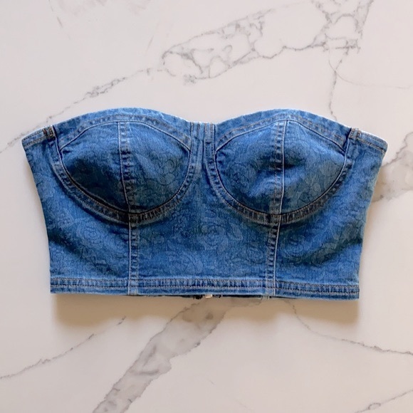 Forver 21 Sweet Flora Denim Crop Top - Picture 1 of 4